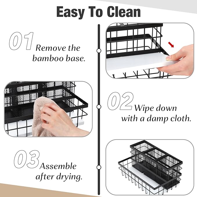 2 Pcs 1pcs Hair Tool Organizer Countertop Breathable Metal Bamboo Hot Tools Vanity Organizer Under Sink Bathroom Hair Dryer Holder Countertop Brush Comb Holder Tray (White Bamboo,Black)