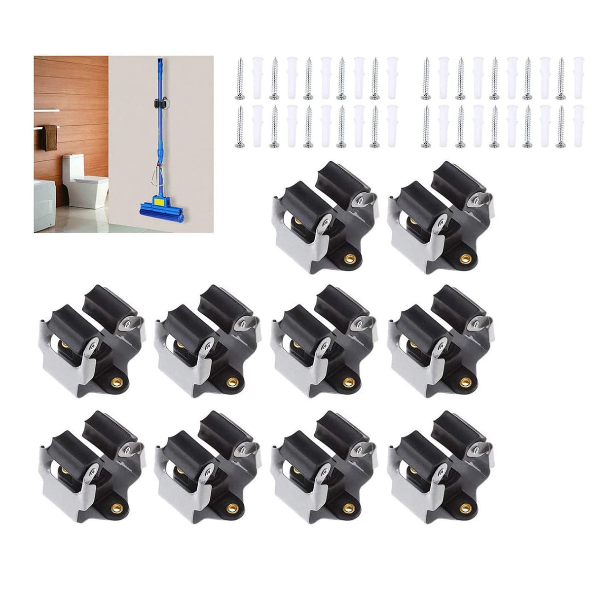 Broom Holder Wall Mount 10 Pack Heavy Duty Metal Mop Broomstick - Image 1