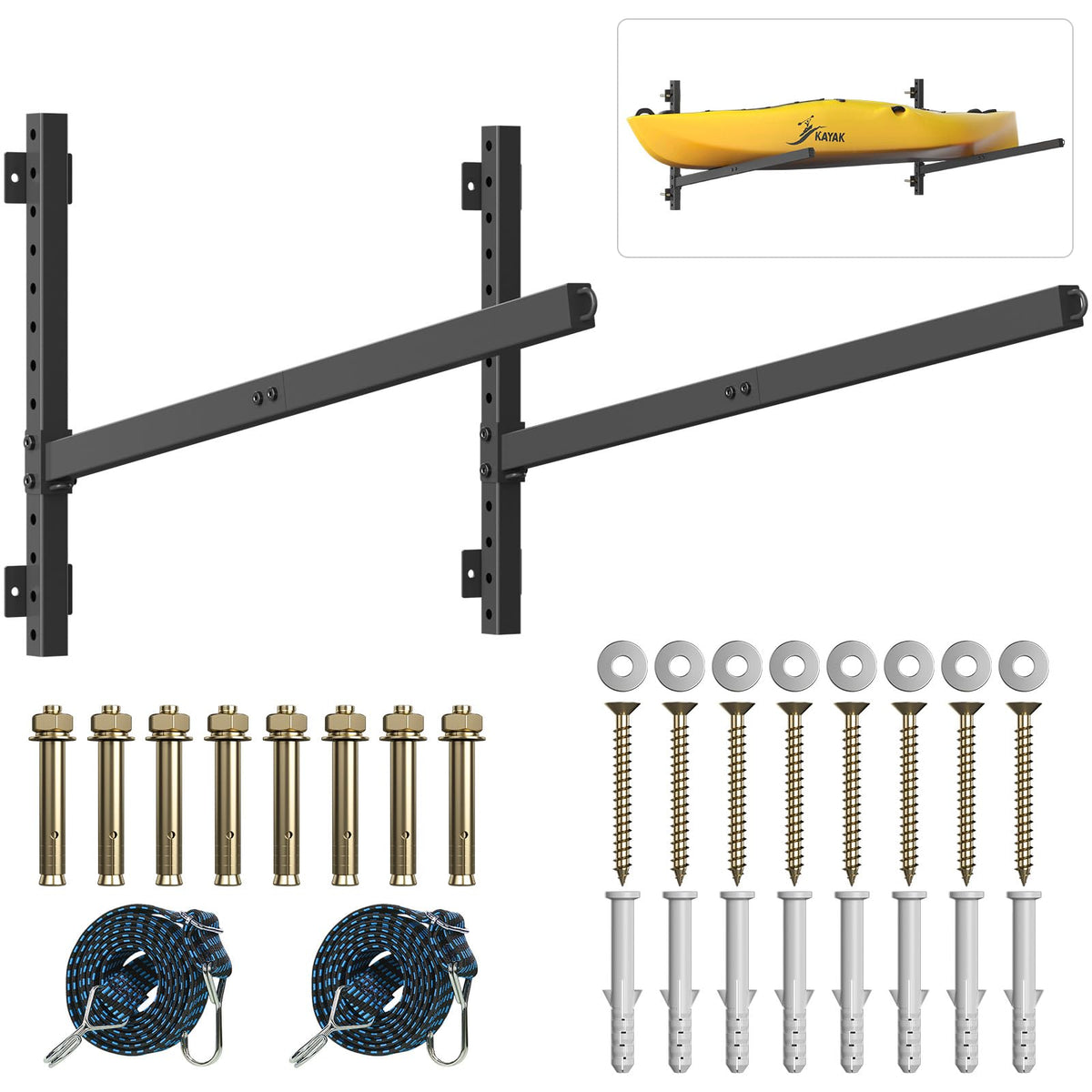 Kayak Storage Rack Heavy Duty, Adjustable Wall Mount - Image 1