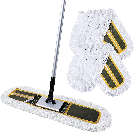 24" Commercial Dust Mop for Floor Cleaning, Heavy Duty Floor Mop with 59” Extendable Long Handle, Hotel Gym Garage Hospital Household Cleaning Supplies for Hardwood, Tiles, Marble Floors