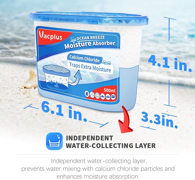 Vacplus Moisture Absorbers, 10.5 Oz Humidity Absorber Boxes Attracts Extra Moisture from Your Bathroom, Closet, Kitchen & Study, Dehumidifier, Odor Eliminator for Closet (Ocean Scent), 12 Packs