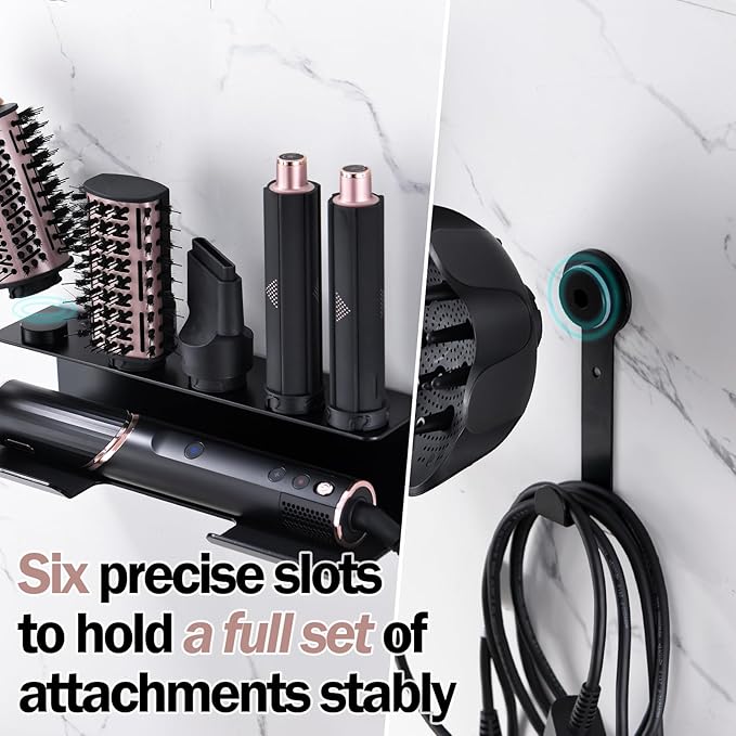 Affogato Hair Dryer Holder Compatible with Shark FlexStyle, Wall Mount Organizer for Shark Flex Style HD430/HD435/HD440BK/HD433CP Attachments, Storage Rack for Curlers Brushes Diffuser Accessories