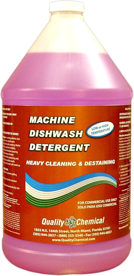Quality Chemical Heavy Duty Liquid Alkaline Commercial Dishwasher Detergent - Industrial-Grade Formula Dissolves Food Stains, Grease, Grime and Residue - No Pre-Rinse Needed - Ready-to-Use 128oz