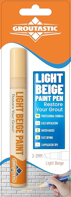 Light Beige Grout Paint Pen Restore and ReColor Your Grout Colors & Seals Fast Drying, Waterproof, Long Lasting for Bathroom, Showers & Kitchen Floors