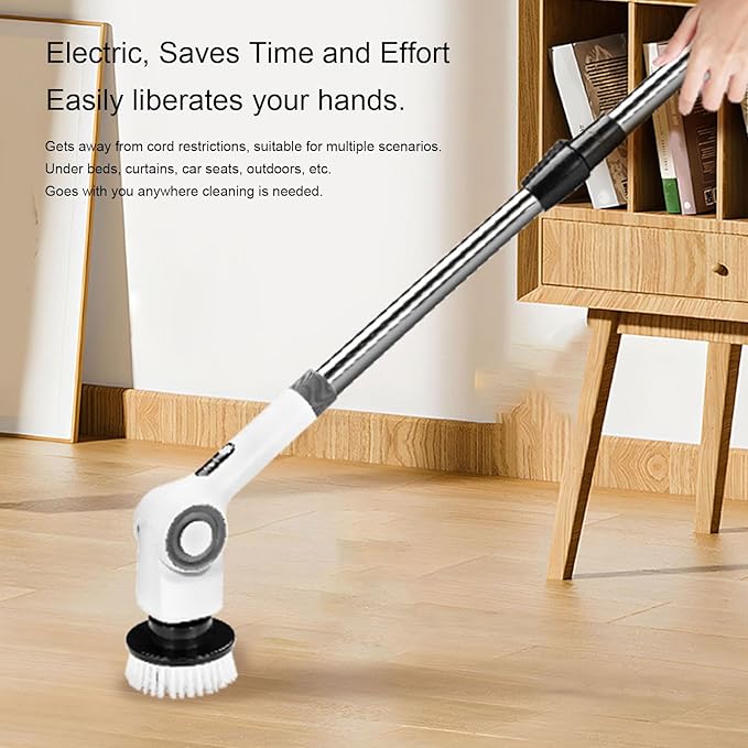 Zunate Electric Spin Scrubber, 7 in 1 Electric Scrubber, IPX7 Water Proof, 3 Speed Adjustable, Cordless Cleaning Brush Extension Handle 7 Replaceable Heads for Bathroom