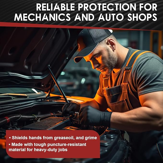 M68 Black Nitrile Gloves - 4 MIL Thick, Latex & Powder Free, Textured Fingertips, Chemical-Resistant, Disposable, Non-Sterile