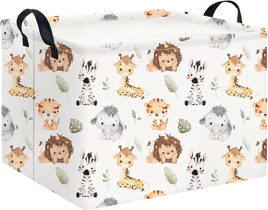 CLOCOR Rectangular Storage Basket Empty,Gift Basket,Waterproof Storage Bin with Handles,Room Decor(Watercolor Animal)