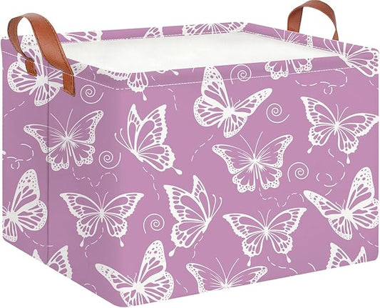 CLOCOR Rectangular Storage Basket Empty,Gift Basket,Waterproof Storage Bin with Handles,Room Decor(Purple Butterfly)