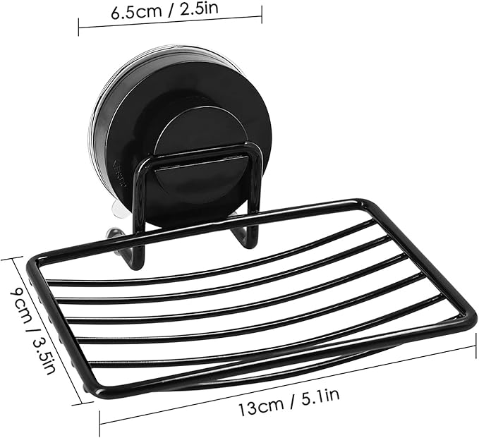 Black Shower Soap Holder, 2 Packs, Suction Cup Bar Soap Dish, Stainless Steel Soap Dish Tray, Draining Soap Holder for Shower Bathroom Tub Kitchen Sink