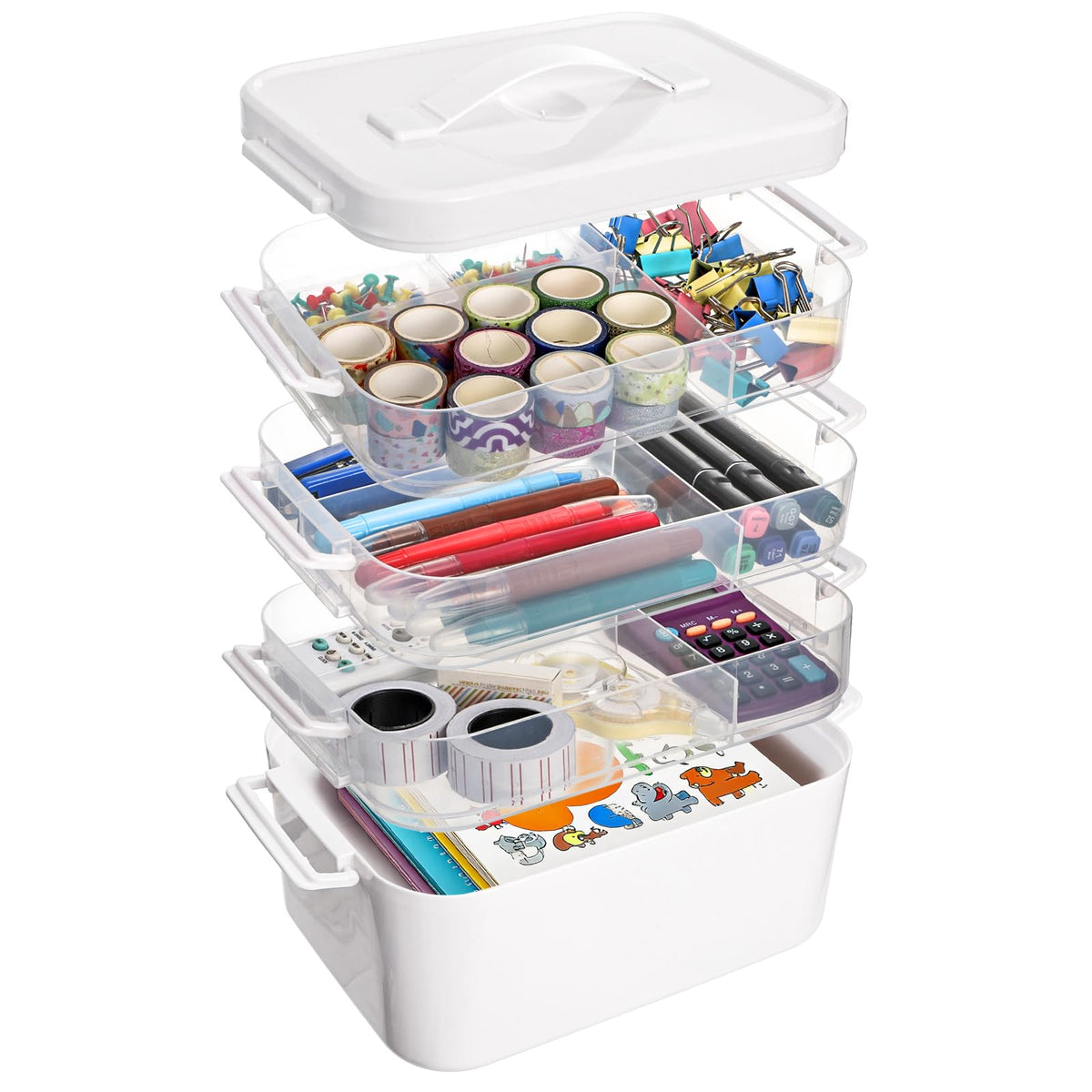 Tebery 4 Tier Plastic Craft Storage Organizer, Clear - Image 1