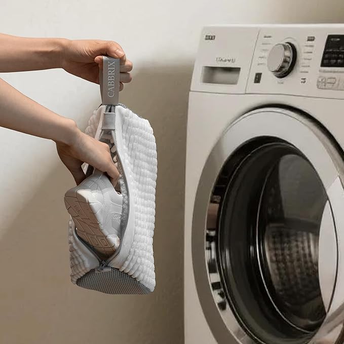 Shoe Washing Machine Bag, 2pcs Cabbirx Laundry Shoe Bag for Washer and Dryer Reusable, 360° Deep Cleaning With Durable Zipper, Washer Balls Include, Small Size for Kids (White, Kids)
