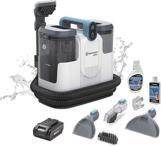 Vacmaster 600 Series 24V Cordless Portable Carpet & Upholstery Spot Cleaner Machine, 16Kpa Power Suction, with Hose Cleaning Tool and Versatile Tools for Pets, Area Rugs & Couches – DSCC2401 0101