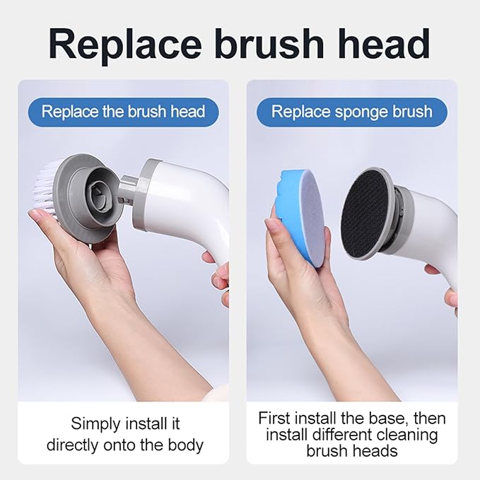 Electric Spin Scrubber, Cordless Cleaning Brush Scrubber for Home, 9 Replaceable Brush Heads, 50Mins Work Time, 3 Adjustable Size, 3 Strong Speeds for Bathroom Shower Bathtub Car Glass, Gray Color