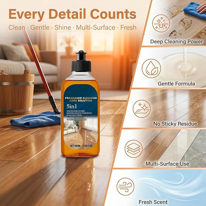 5 in 1 Floor Cleaner, 2026 New 5 in 1 Fast-Drying Fragrance Cleaning Care Solution, Dual-Action Stain and Odor Remover for Hardwood Floors, Natural Shine for Mopping Home Kitchen Bathroom (3Pcs)