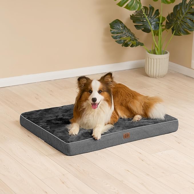 EHEYCIGA Memory Foam Dog Bed Orthopedic 41"x27"，Waterproof Pet Bed for XLarged Dogs ，Washable Pet Mat with Removable Cover, Dark Grey