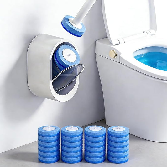 SOPAMI Disposable Toilet Cleaning System - Toilet Wand Kit with 16 High-Performance Refills, Wall Mounted Toilet Brush and Holder for Deep Cleaning Bathroom