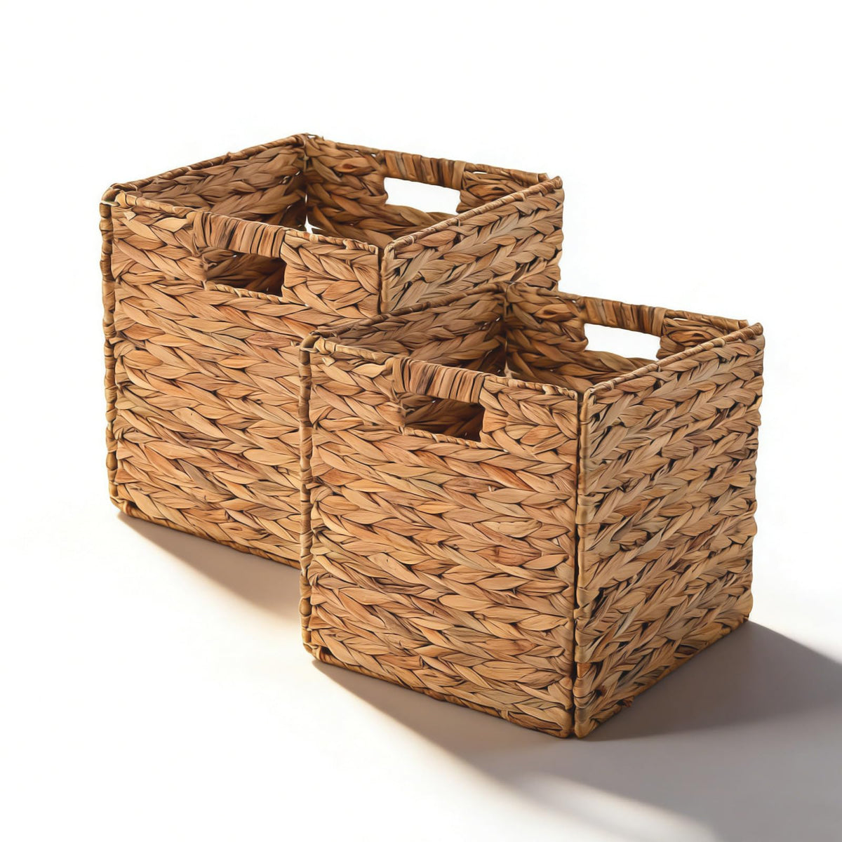 13" Wicker Storage Cube Bins, Water Hyacinth Baskets for Shelves - Image 1