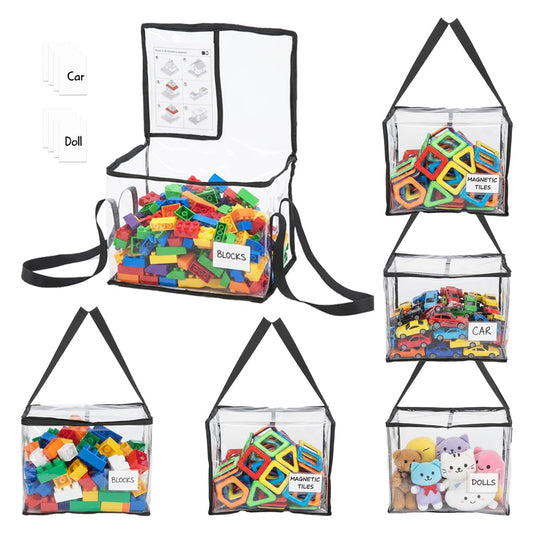 6 Pack Large Clear Toy Storage Bags, Labels - Image 1