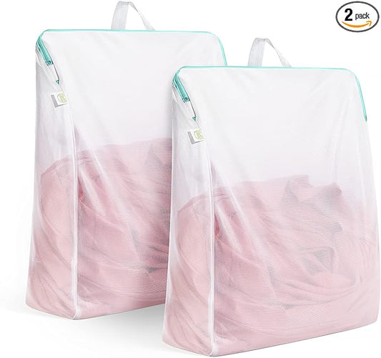 OTraki 20x24 Inch Laundry Bags Mesh Wash Bags 2 Pack Delicates Bag Lingerie Socks Sweater Washing Machine Mesh Laundry Bags for Travel Camping Don't Drying, Melting 140-176℉, White