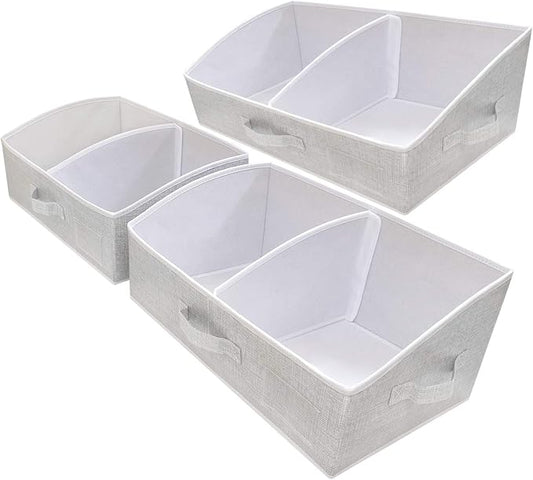 3 Packs Closet Storage Bins - Trapezoid Large Storage Box - Foldable Fabric Baskets for Organizing Clothes - Baby Toiletry, Toys, Towel, DVD, Book (Grey, 20 x 11.2 x 8.3 inches)