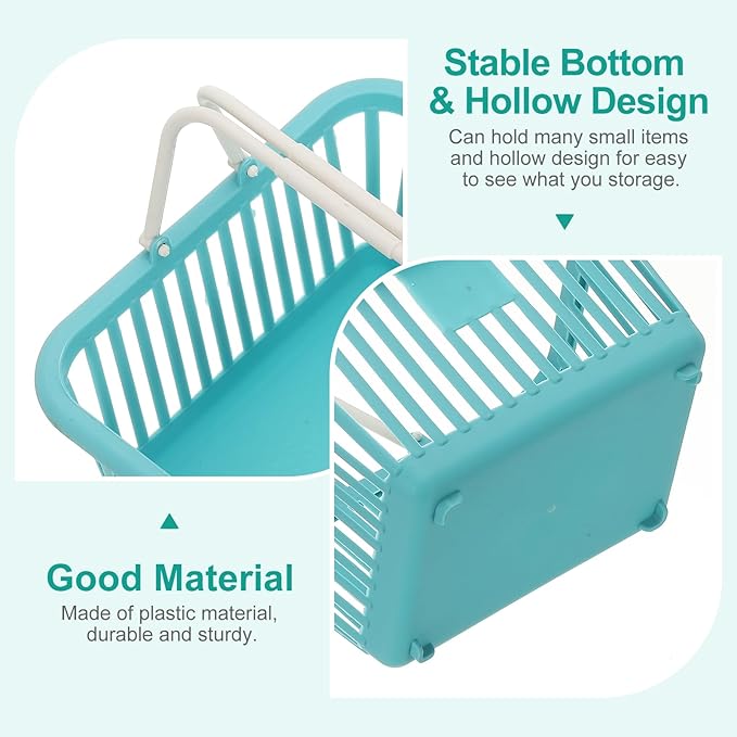 PATIKIL 8PCS Small Plastic Basket,Mini Storage Basket Grocery Tiny Shopping Baskets with Handle Organizer Filtered Water for Organizing Toys Fruits Veggies Snacks, Cyan