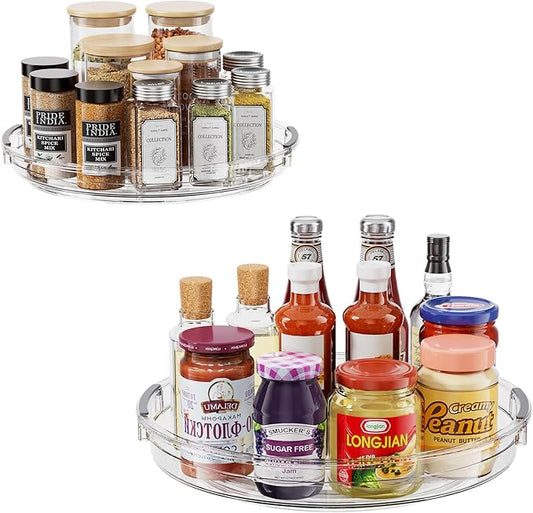 2 Pack Clear Lazy Susan Turntable Organizer for Cabinet, Table Top, Refrigerator, Kitchen Pantry Organizers and Storage, Spice Organizer, 10.6'', 9.25''