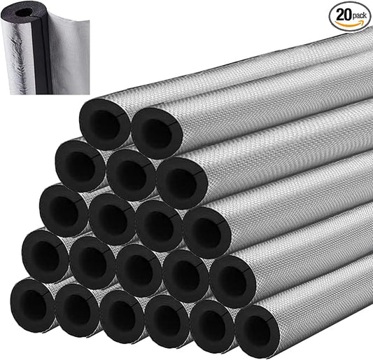 20 Pack 1 Inch Pipe Insulation Foam Tube Self Adhesive Foam Pipe Covers Insulation Wrap for Spigot Winter Outside Pipes Sprinkler Water Heater Pipes Freeze Protection