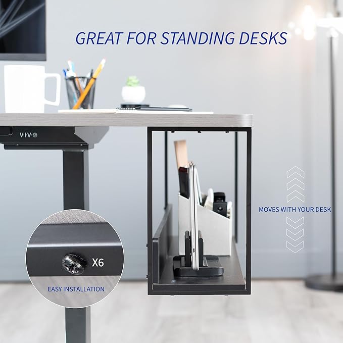 VIVO Under Desk 30 x 7 inch Storage Shelf, Office Accessory Holder for Supplies, Gaming Devices, and More, Workstation Organizer, Black, DESK-SHELF30-UB