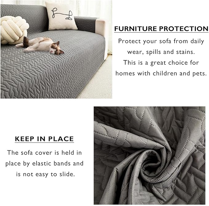 Cmfshape Skidproof Loveseat Cover-Geometrical Couch Slipcover with Elastic Straps-Easy Fit Slip Cover-Washable Furniture Protector for Pets and Kids(Loveseat46,Grey)