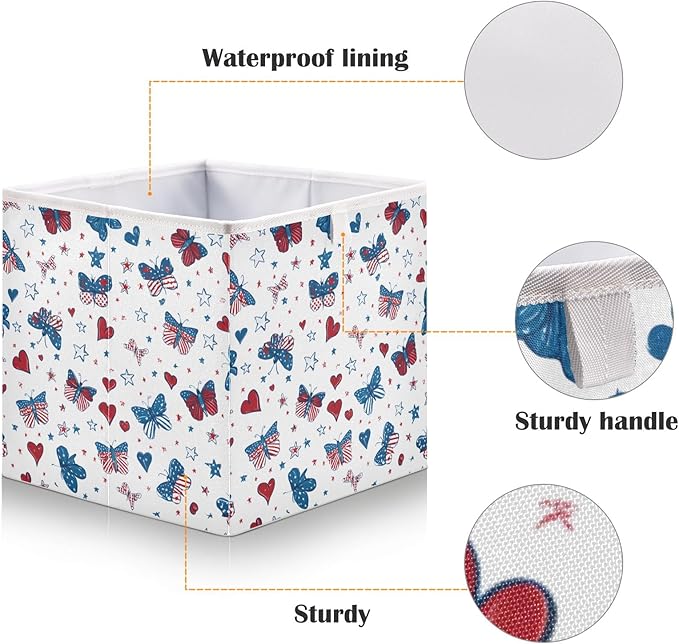 Bolaz Butterfly Hearts Stars Pattern Closet Organizers Storage Cubes Storage Bins Shelf Baskets Containers for Home Room Office,Square