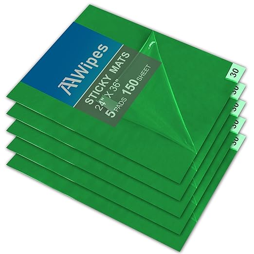 AAwipes Sticky Mat Tacky Pads Adhesive 24" x 36" 5 Packs, 30 Sheets/Packs, 150 Sheets Total Green Cleanroom Floor Mats Remove Dirt for Laboratory Construction Hospital Shoes