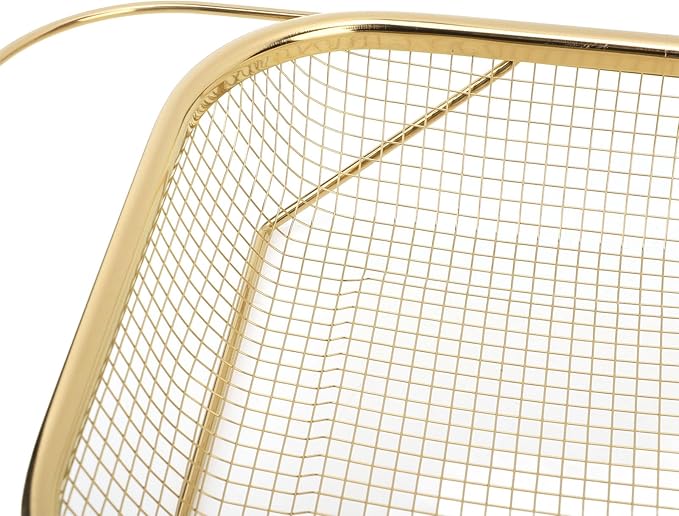 Over the Sink Colander, Expandable Baskets with Fine Mesh Strainer Handle Stainless Steel Rectangle Kitchen Colanders for Strain Drain Rinse Fruits Vegetables Pasta New Home Essentials (Gold)