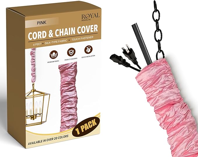 Royal Designs, Inc. CC-23-PNK Pink Cord & Chain Cover4' Silktype Fabric Touch Fastener, Pink