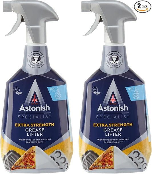Astonish Specialist Extra Strength Grease Lifter With Baking Soda - No Scrub De-Greaser Formula For Kitchen Surfaces, Trays & Pans - Vegan Cruelty Free Household Cleaning Supplies, 750ml Bottle, 2PK