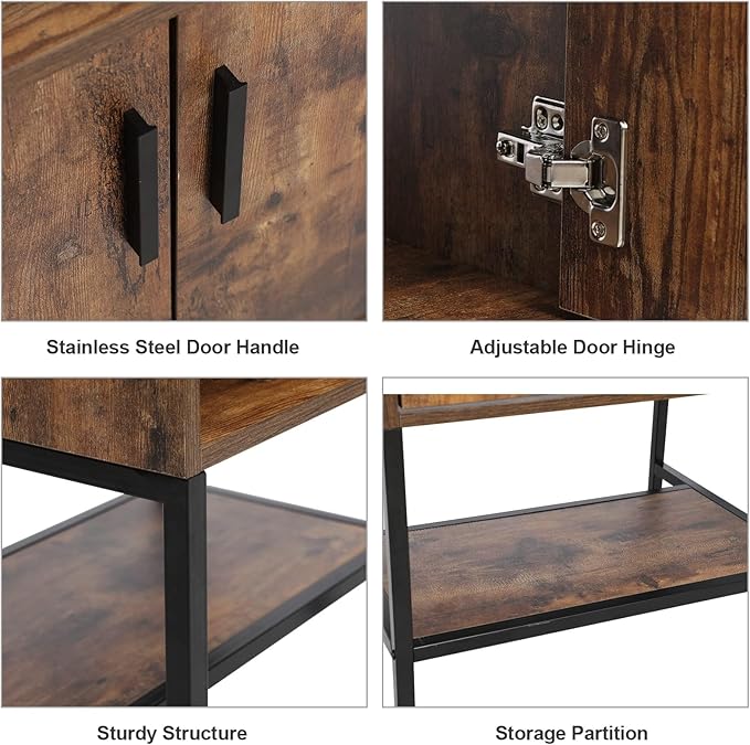eclife 48" Bathroom Vanity Sink Combo Modern Metal Stand Cabinet W/Bottom Shelf & Storage Side Cabinets, Rustic Brown (Without Sink)