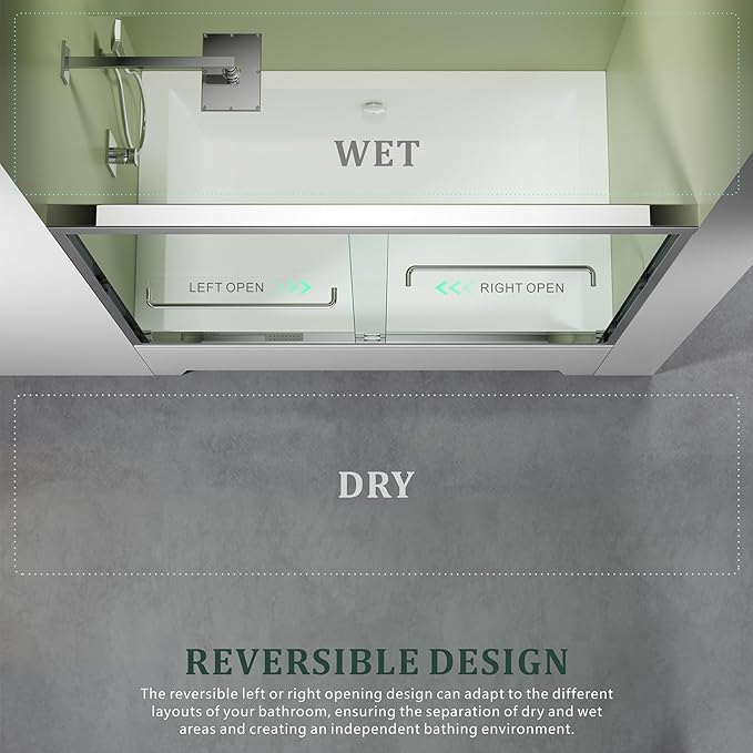 Sliding Bathtub Shower Glass Door 56-60" Width x 62" Height with 1/4"(6mm) Clear Tempered Glass,Chrome Stainless Steel Hardware Double Handles Bypass Glass Tub Doors