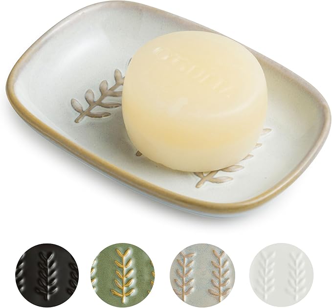 Soap Dish Bar Cleaner Dish for Shower and Spoon Rest for Stove Top, Beige
