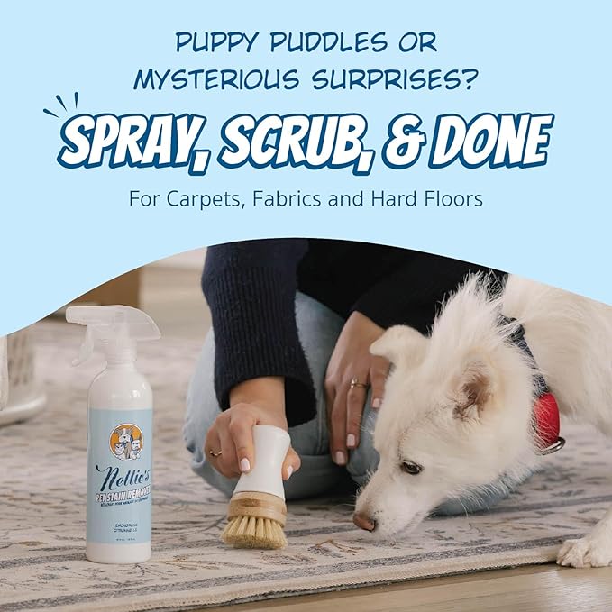 Nellie's Pet Stain & Odour Remover - Lemongrass Scented - Safe on Fabrics & Carpets - Pet-Safe & Powerful Formula - Removes Stains & Odours for a Fresher Home - Friendly Cleaner for Pet Accidents