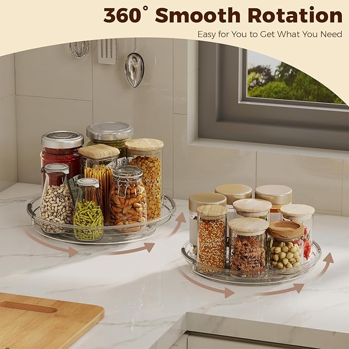2 Pack Clear Lazy Susan Turntable Organizer for Cabinet, Table Top, Refrigerator, Kitchen Pantry Organizers and Storage, Spice Organizer, 10.6'', 9.25''