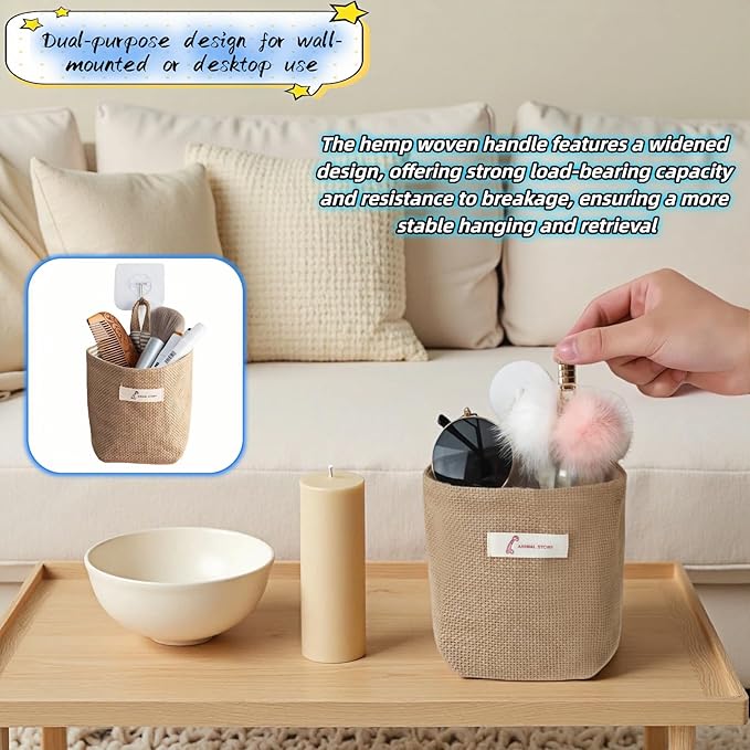 Machine Washable Hemp Cotton Hanging Organizer for Door, Wall & Bedside. Space Saving Storage Pockets, Heavy Duty 15lb Anti-Slip Design for Home & Office (Blue dot)