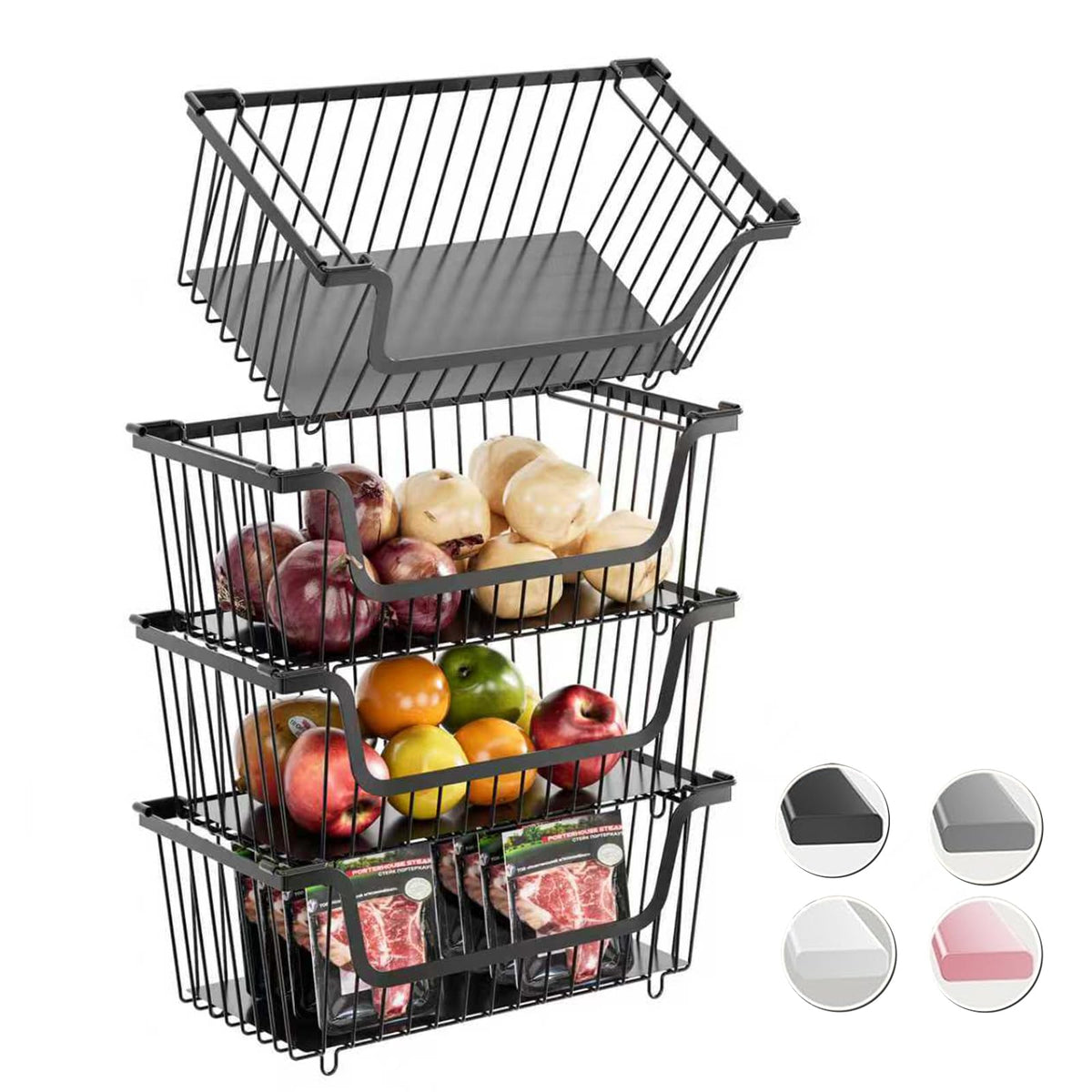 4 Pcs Stackable Wire Baskets Pantry Organizers and Storage - Image 1