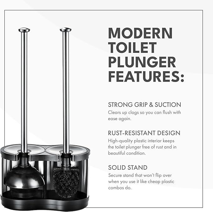 ToiletTree Products Modern Deluxe Freestanding Toilet Brush and Plunger Combo (Stainless Steel, Brush and Plunger Combo Set 4.5” x 9.75” x 18.5")