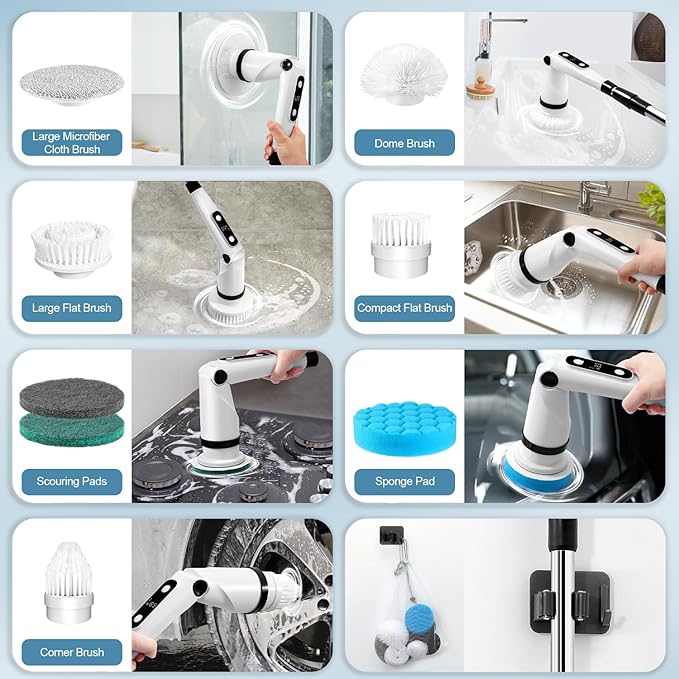 Electric Spin Scrubber X03 Turbo Black and Multifunction Cleaning Brush Heads Matchable