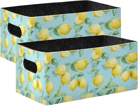 Kcldeci Lemon Fruit Summer Storage Bins Baskets for Organizing 2Pack, Sturdy Storage Basket Foldable Storage Baskets for Shelves Closet Nursery Toy