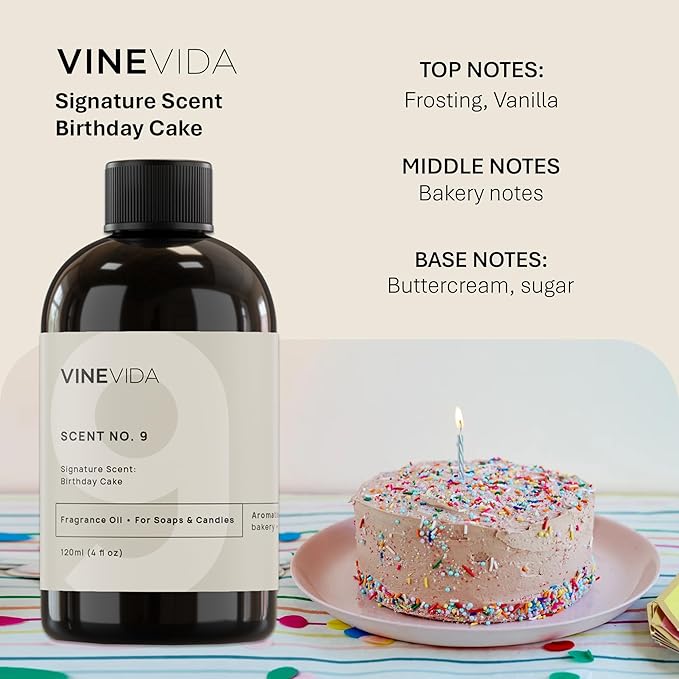 VINEVIDA [4oz] Birthday Cake Fragrance Oil for Candle Making and Soap Making - Premium Candle Scents for Soy Candles