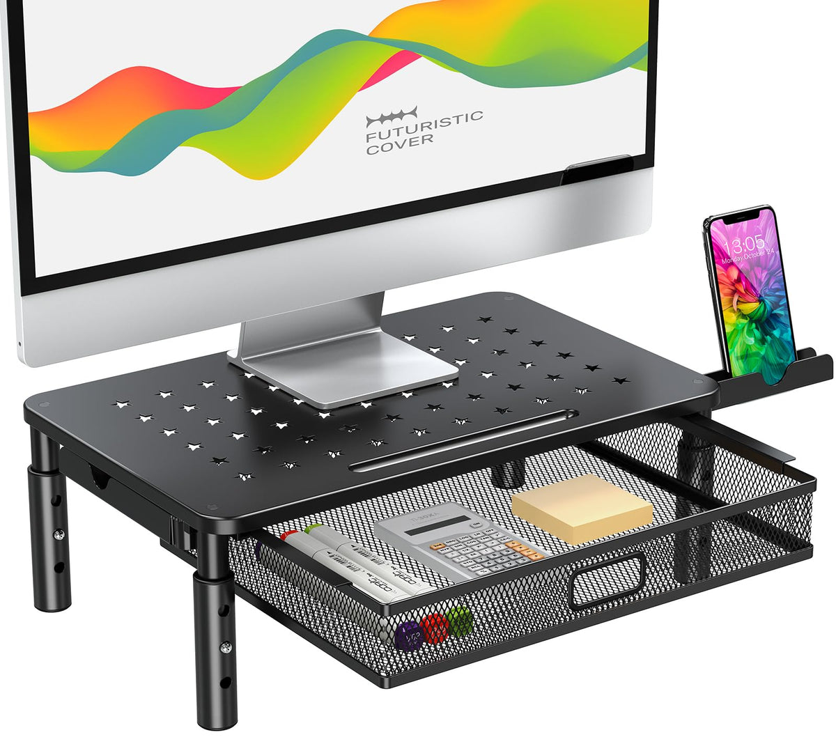 Zimilar Monitor Stand Riser with Metal Mesh Drawer, Height - Image 1