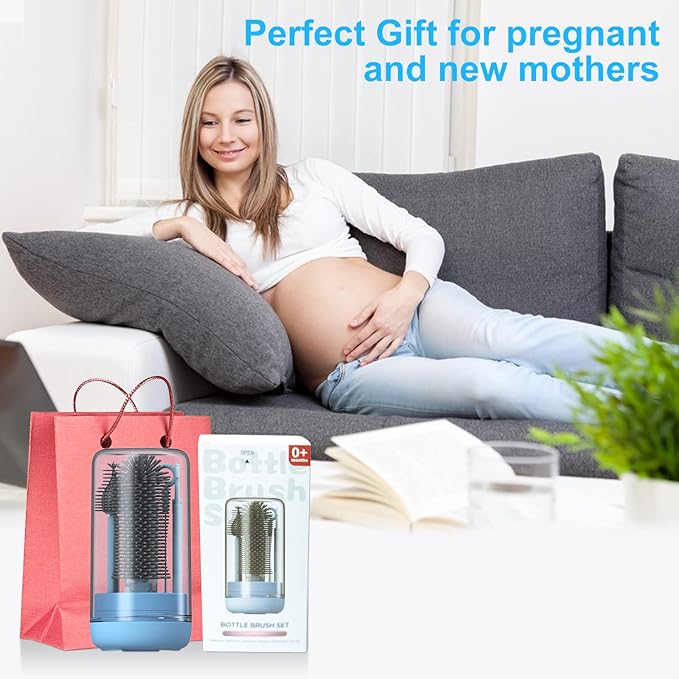 Travel Baby Bottle Brush Set with Extendable Silicone Bottle Brush，Nipple Brush,Staw Brush,Baby Bottle Soap Dispenser,Gift for Newborn Mothers, Suitable for Travel and Home(Cobalt Blue)