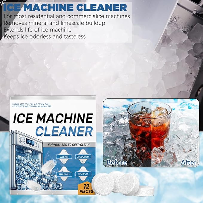 Ice Machine Cleaner Maker Descaler - 24 Ice Maker Cleaner Tablets, Compatible with Opal, Kitchenaid, Helps Remove Hard Wate