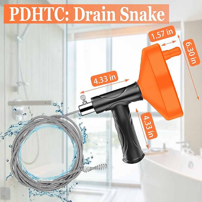 Drain Snake Auger 33 Ft, Heavy Duty Plumbing Snake for Sink, Tub, and Shower, Clog Remover Drain Cleaner Tool with Gloves
