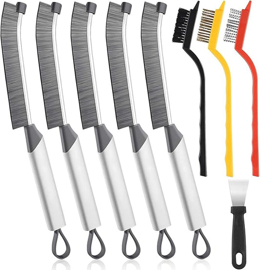 Crevice Cleaning Brush Set-9-Piece, Scratch-Free Hard Bristle Gap Scrubber with Protective Tip, Non-Shedding Detail Brushes for Window Tracks, Bathroom Grout, Blenders & Kitchen Sinks